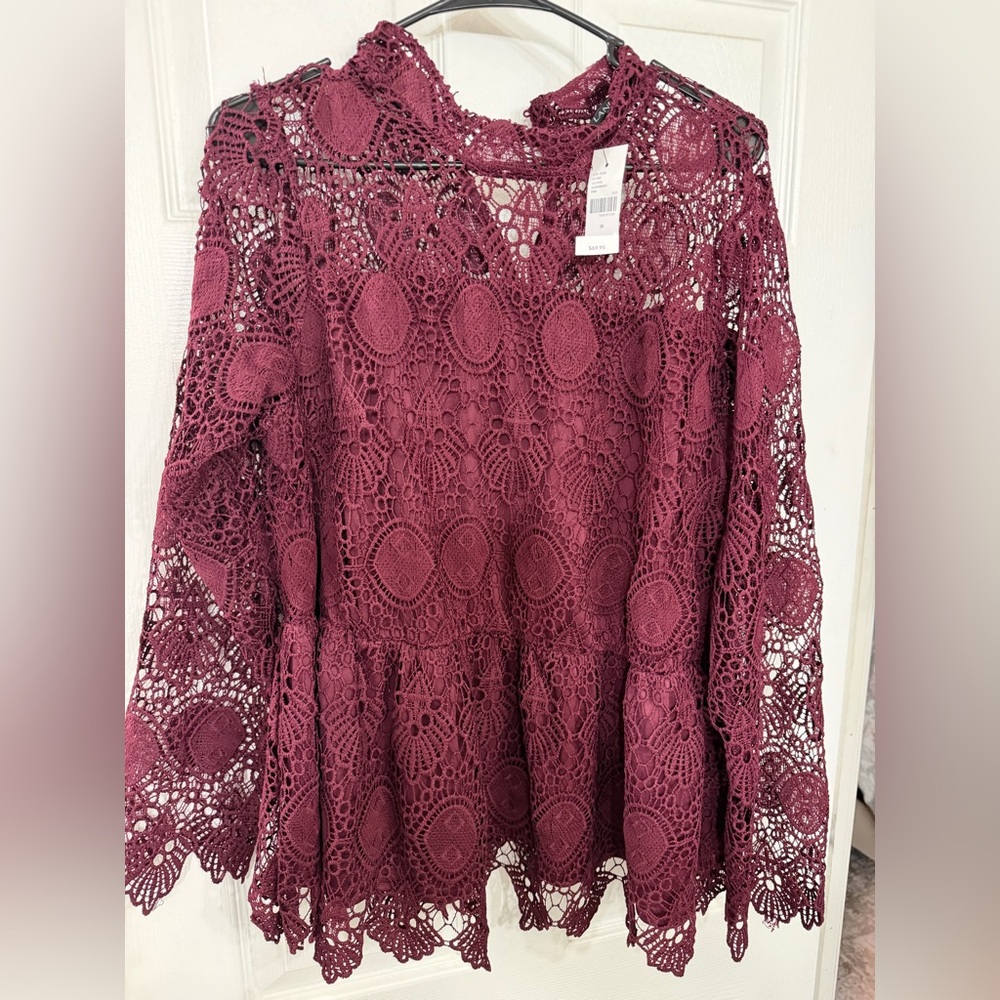 Lane Bryant Burgundy Lace Crochet Blouse